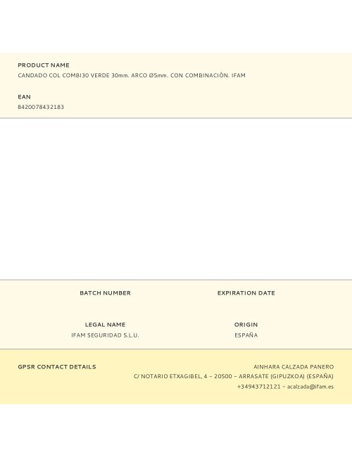 Candado col combi30 verde 30mm. arco ø5mm. con combinación. ifam