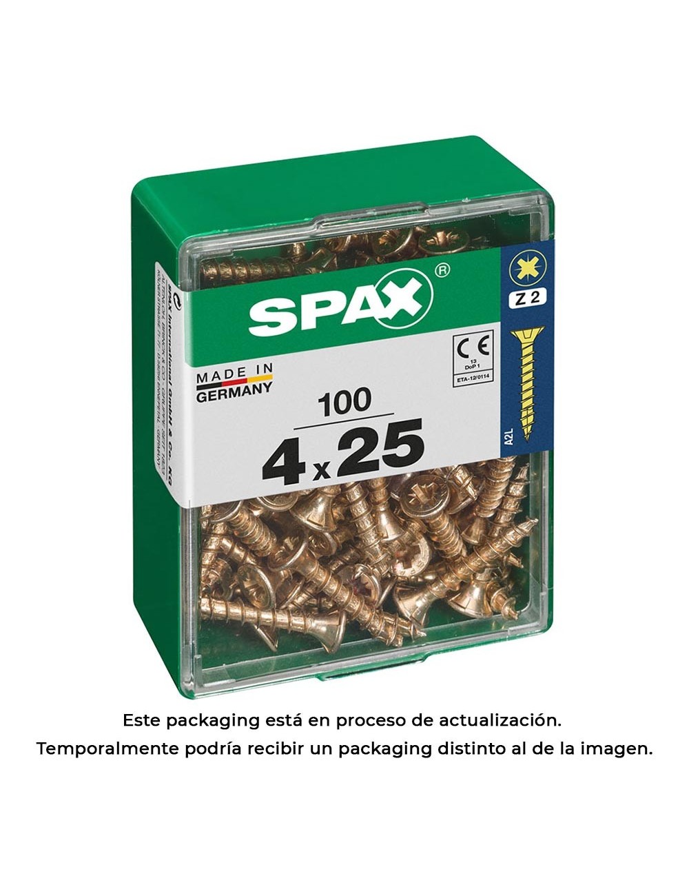 Caja 100 unid. tornillo madera cabeza plana yellox 4,0x25mm spax Caja 100 unid. tornillo madera cabeza plana yellox 4,0x25mm spax