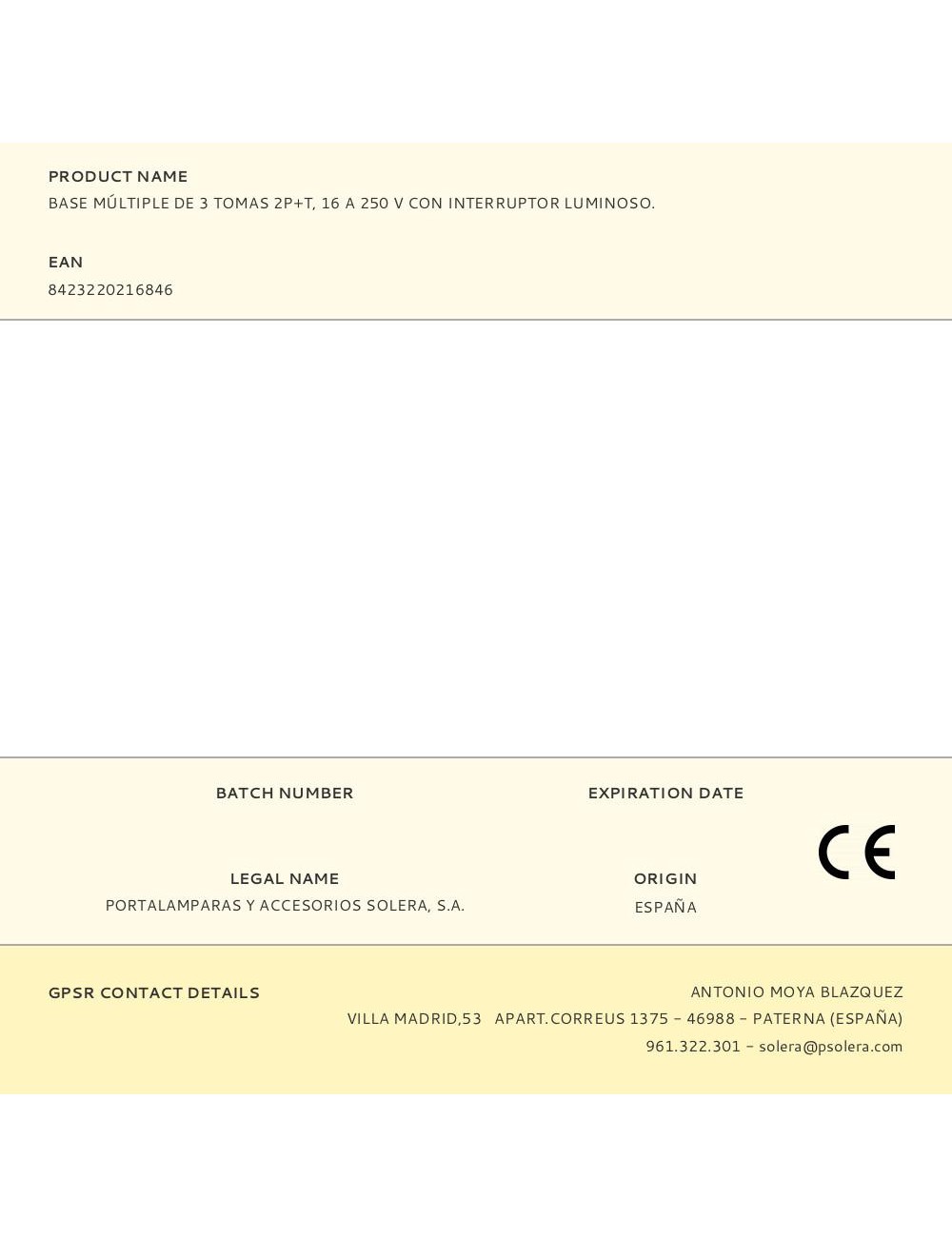 Base múltiple de 3 tomas 2p+t, 16 a 250 v con interruptor luminoso.
