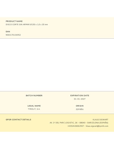 Disco corte sin armar ø150 x 1,0 x 20 mm