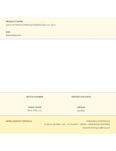 Cinta de revoco premium naranja 50 mm x 33 m