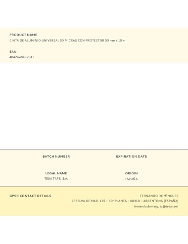Cinta de aluminio universal 50 micras con protector 50 mm x 10 m
