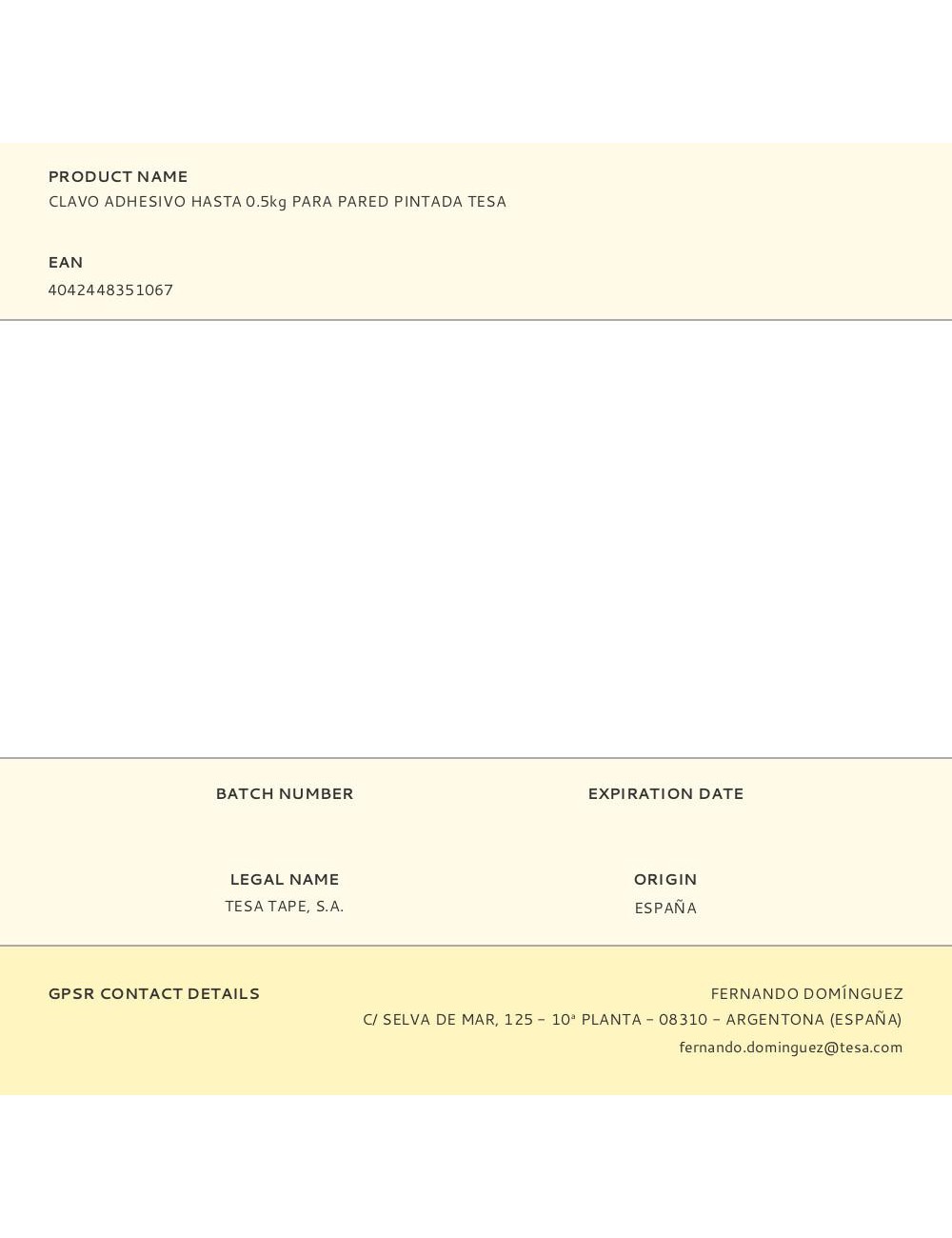 Clavo adhesivo hasta 0.5kg para pared pintada tesa