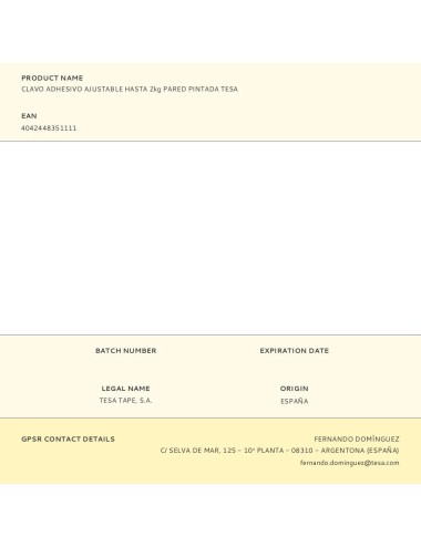 Clavo adhesivo ajustable hasta 2kg pared pintada tesa