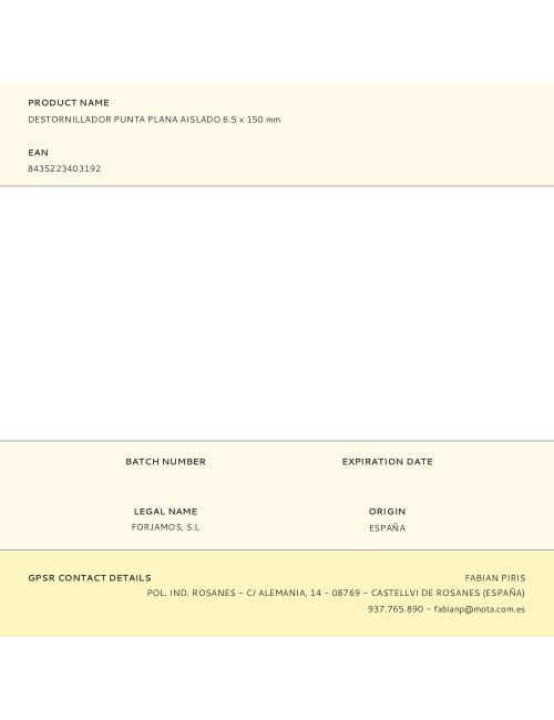 Destornillador punta plana aislado 6.5 x 150 mm