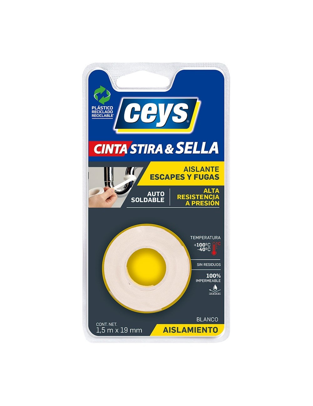 Ceys stira & sella blanco 1,5m x 19mm. 507802 Ceys stira & sella blanco 1,5m x 19mm. 507802