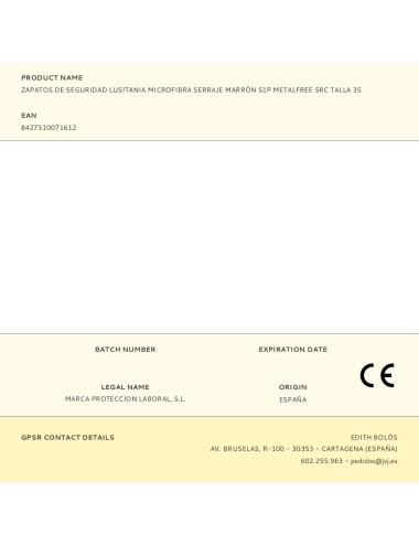 Zapatos de seguridad lusitania microfibra serraje marrón s1p metalfree src talla 35