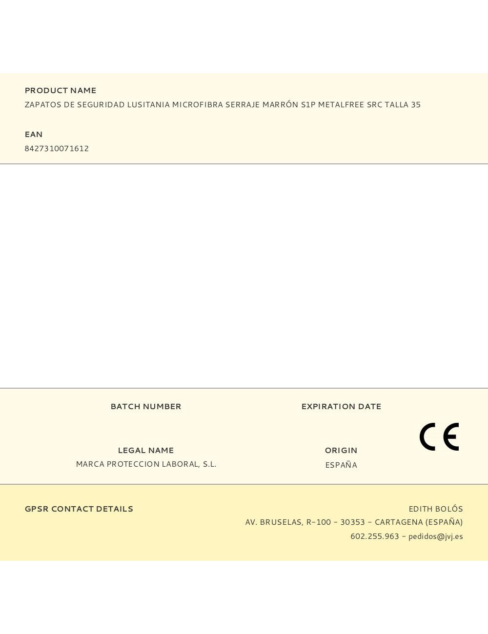 Zapatos de seguridad lusitania microfibra serraje marrón s1p metalfree src talla 35