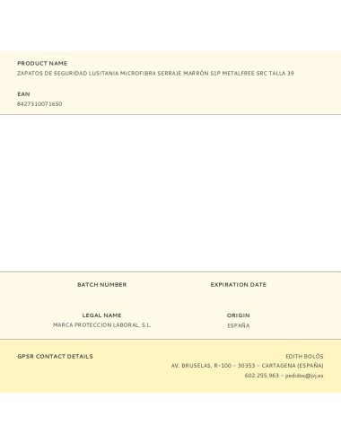 Zapatos de seguridad lusitania microfibra serraje marrón s1p metalfree src talla 39