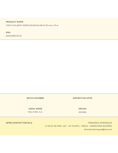 Cinta aislante homologada blanca 50 mm x 25 m