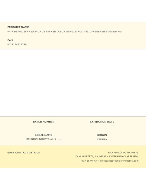 Pata de madera redonda de haya en color wengué mod.459. dimensiones ø9x5cm rei