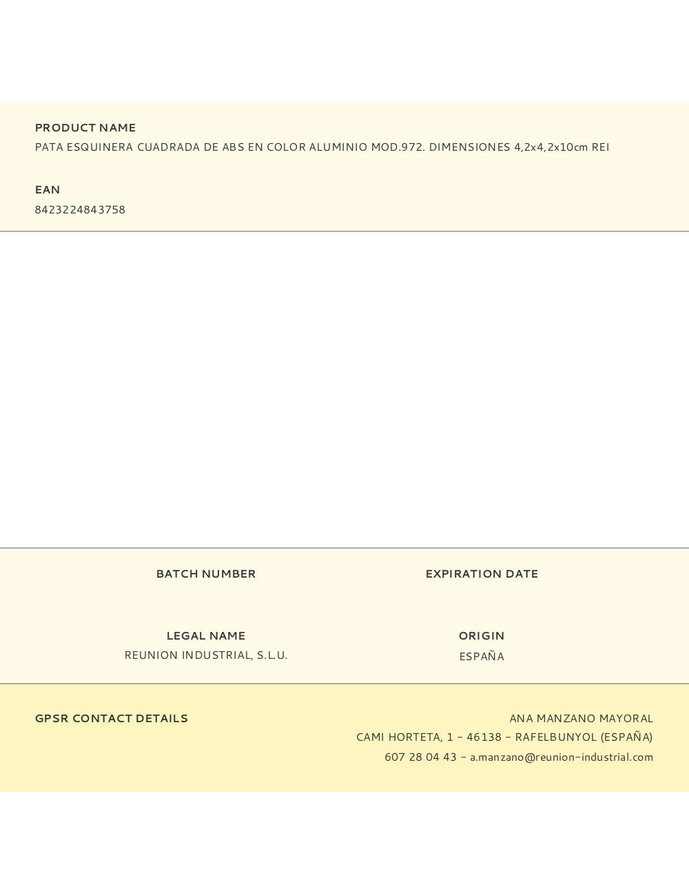 Pata esquinera cuadrada de abs en color aluminio mod.972. dimensiones 4,2x4,2x10cm rei