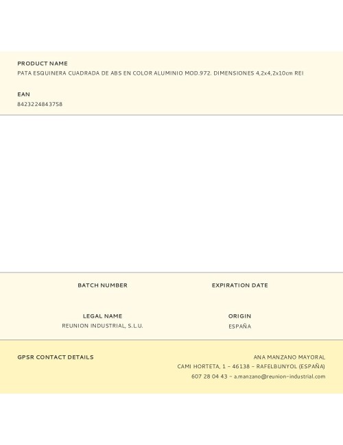 Pata esquinera cuadrada de abs en color aluminio mod.972. dimensiones 4,2x4,2x10cm rei