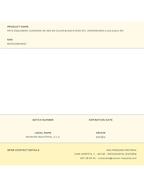 Pata esquinera cuadrada de abs en color blanco mod.972. dimensiones 4,2x4,2x6cm rei