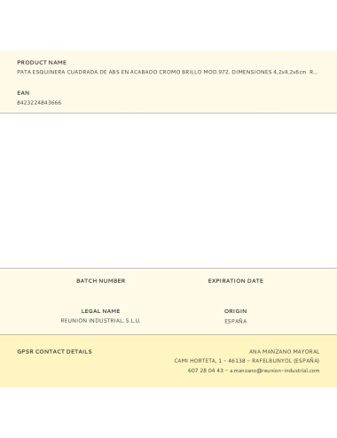 Pata esquinera cuadrada de abs en acabado cromo brillo mod.972. dimensiones 4,2x4,2x6cm rei