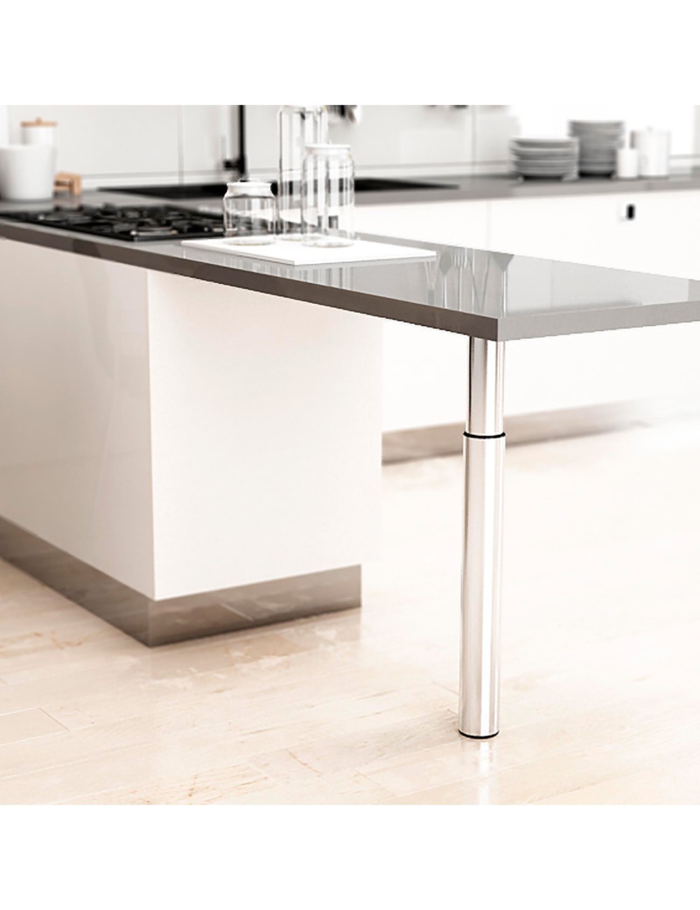 Pata extensible cilíndrica de acero en acabado cromo brillo mod.406e. altura 71/110cm rei