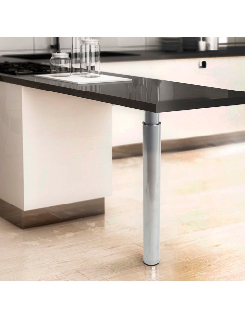 Pata extensible cilíndrica de acero en color aluminio mod.406e. altura 71/110m rei