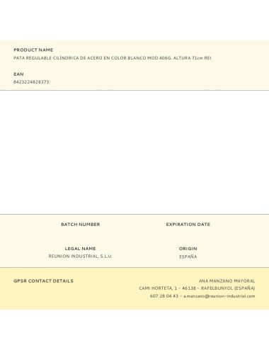 Pata regulable cilíndrica de acero en color blanco mod.406g. altura 71cm rei
