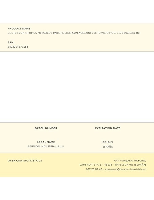 Blister con 4 pomos metálicos para mueble, con acabado cuero viejo mod. 3120 30x30mm rei