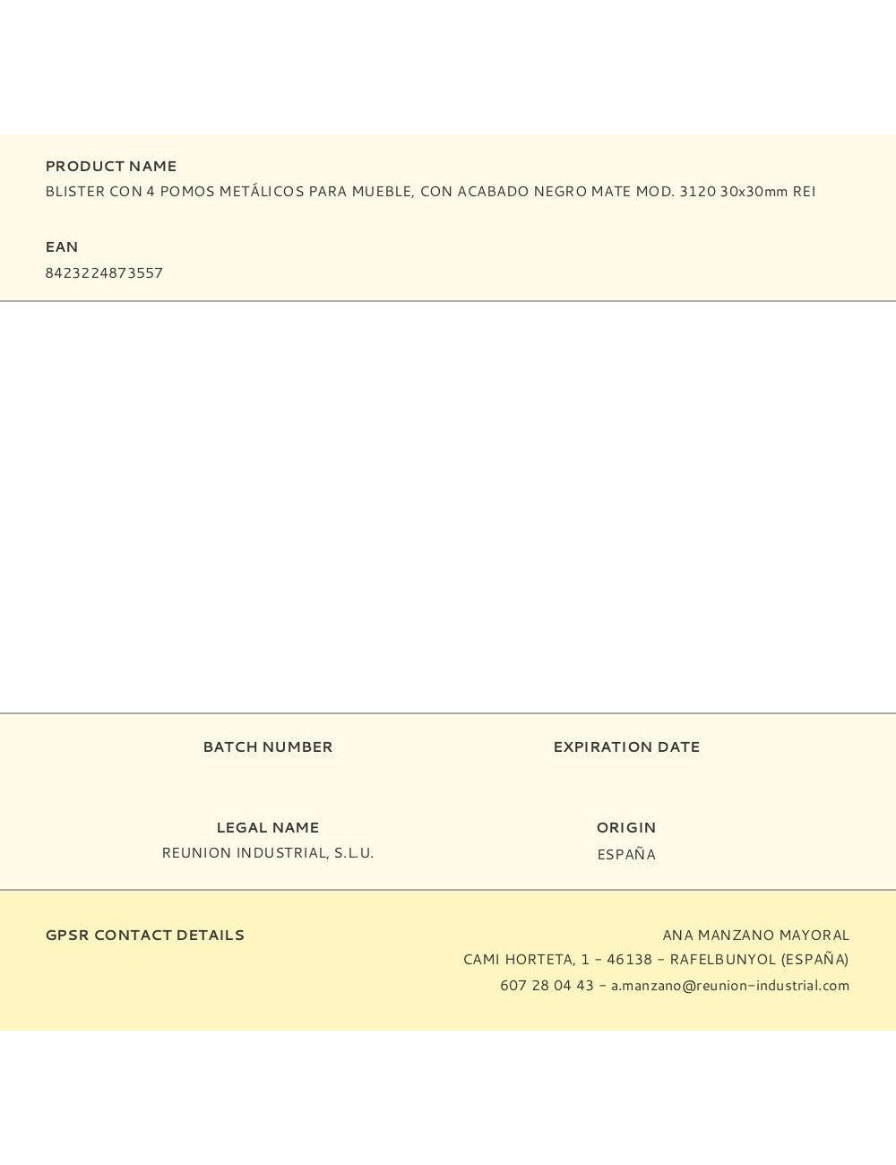 Blister con 4 pomos metálicos para mueble, con acabado negro mate mod. 3120 30x30mm rei