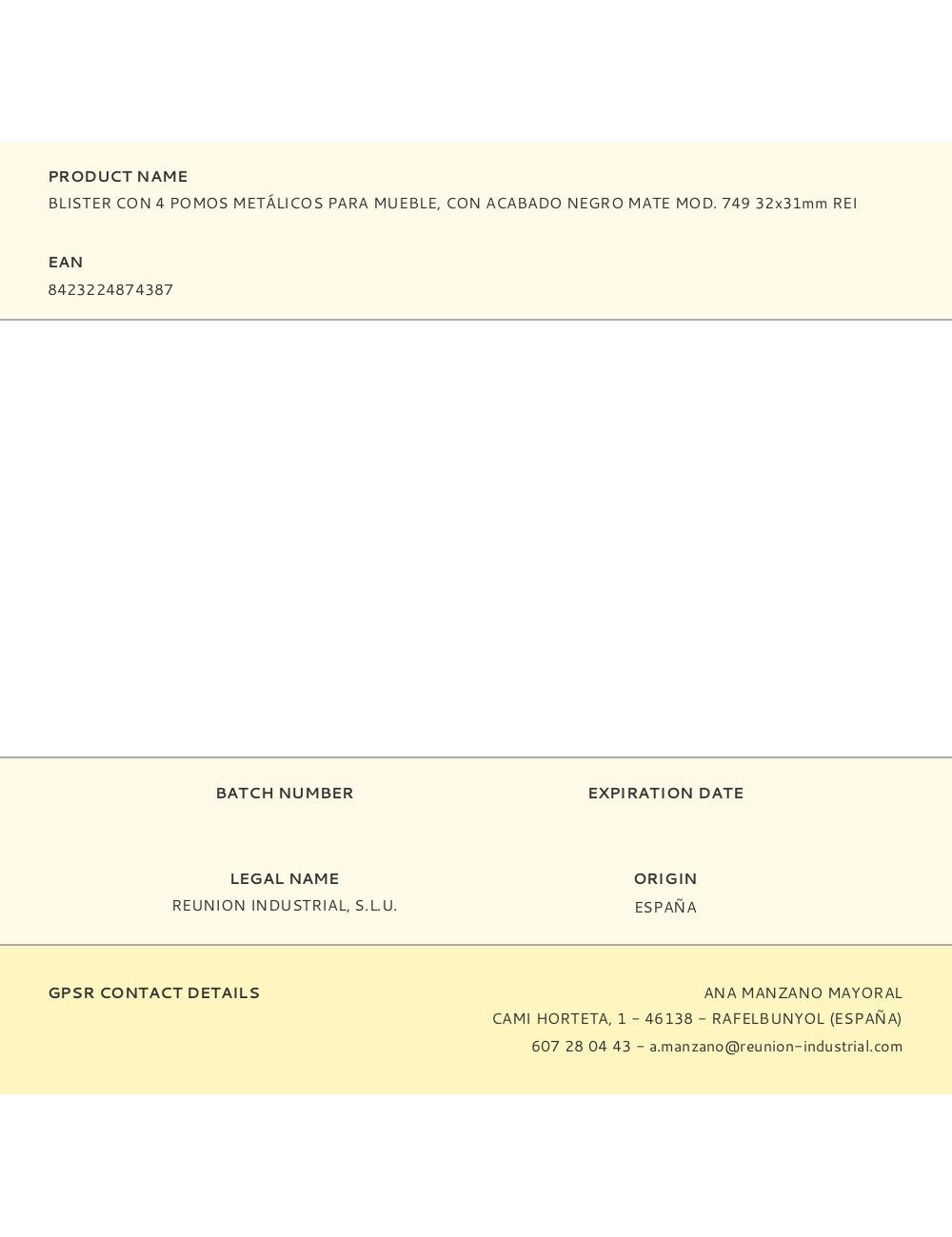 Blister con 4 pomos metálicos para mueble, con acabado negro mate mod. 749 32x31mm rei