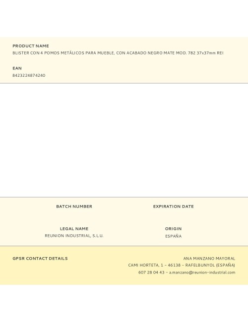 Blister con 4 pomos metálicos para mueble, con acabado negro mate mod. 782 37x37mm rei