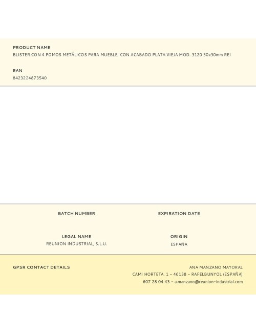 Blister con 4 pomos metálicos para mueble, con acabado plata vieja mod. 3120 30x30mm rei