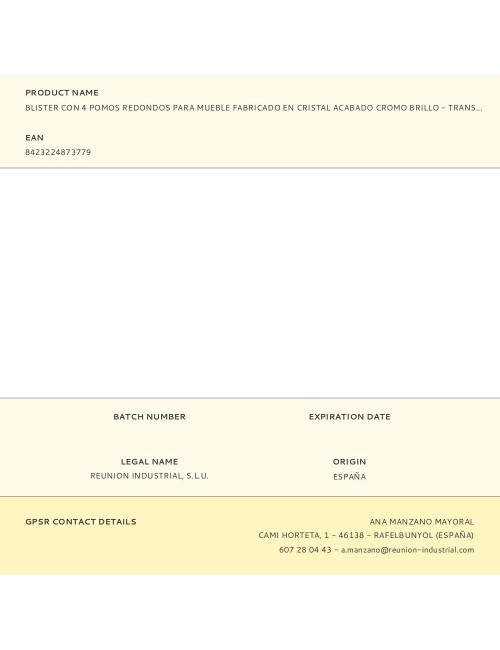 Blister con 4 pomos redondos para mueble fabricado en cristal acabado cromo brillo - transparente mod. 943 ø27mm rei