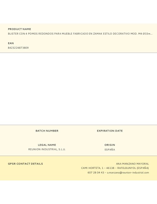 Blister con 4 pomos redondos para mueble fabricado en zamak estilo decorativo mod. m4 ø33mm rei