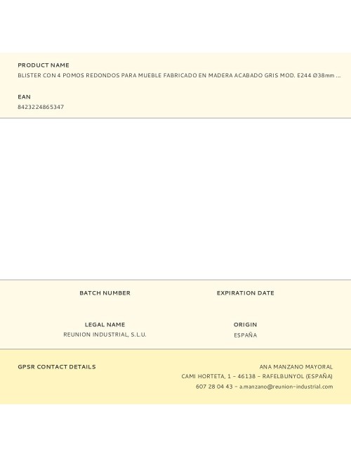 Blister con 4 pomos redondos para mueble fabricado en madera acabado gris mod. e244 ø38mm rei