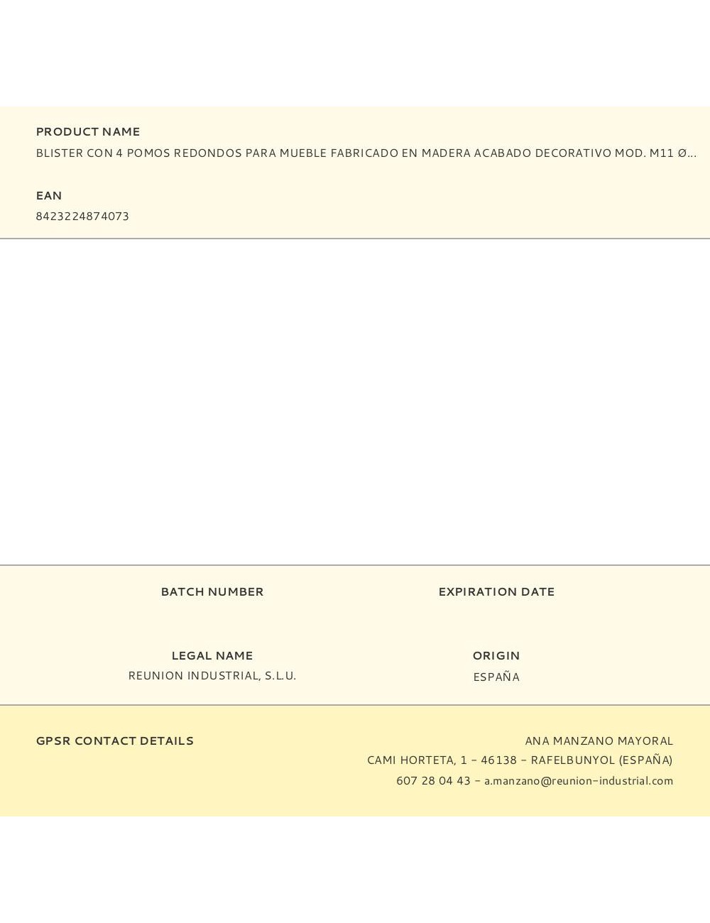 Blister con 4 pomos redondos para mueble fabricado en madera acabado decorativo mod. m11 ø38mm rei