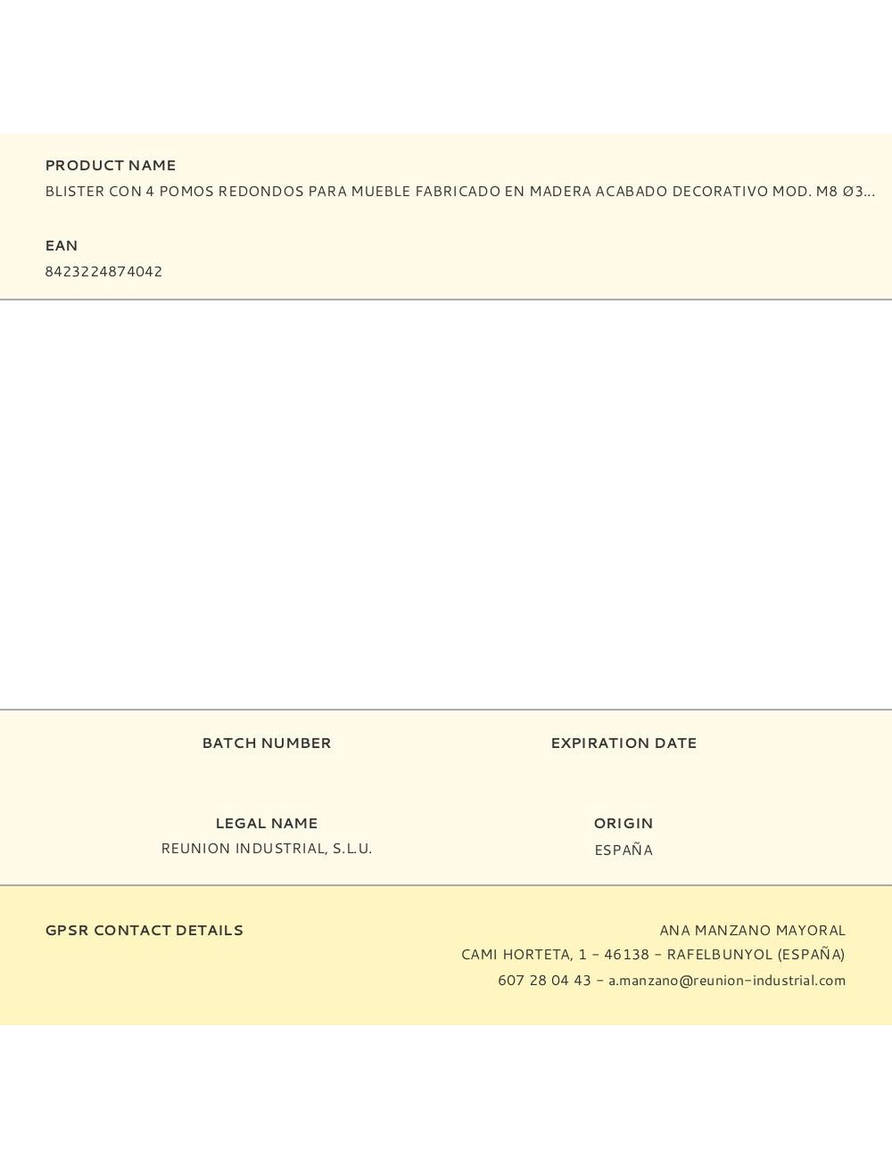 Blister con 4 pomos redondos para mueble fabricado en madera acabado decorativo mod. m8 ø38mm rei