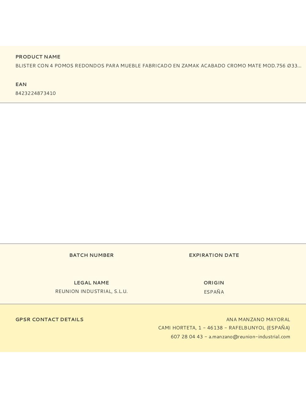 Blister con 4 pomos redondos para mueble fabricado en zamak acabado cromo mate mod.756 ø33mm rei