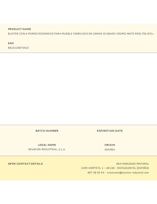 Blister con 4 pomos redondos para mueble fabricado en zamak acabado cromo mate mod.756 ø33mm rei