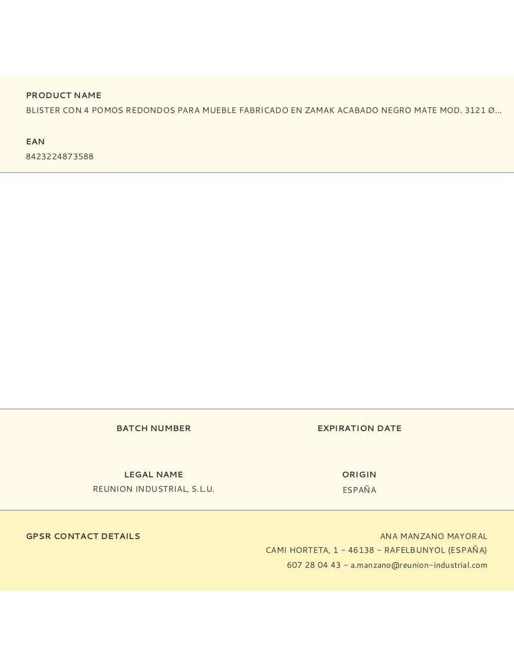 Blister con 4 pomos redondos para mueble fabricado en zamak acabado negro mate mod. 3121 ø30mm rei