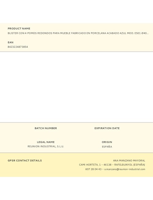 Blister con 4 pomos redondos para mueble fabricado en porcelana acabado azul mod. e501 ø40mm rei