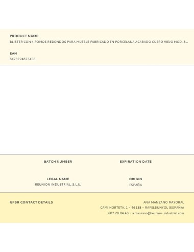 Blister con 4 pomos redondos para mueble fabricado en porcelana acabado cuero viejo mod. 824 ø31mm rei