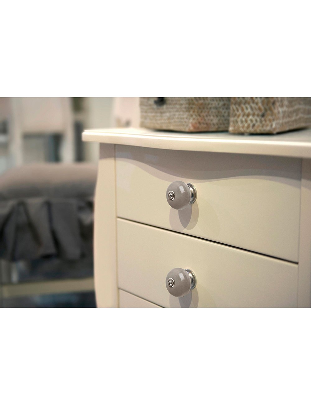 Blister con 4 pomos redondos para mueble fabricado en porcelana acabado gris mod. e517 ø40mm rei