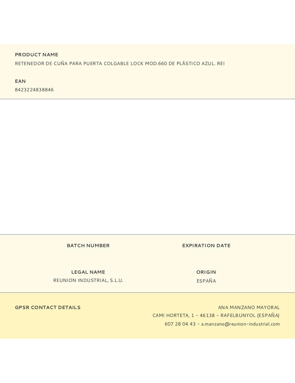 Retenedor de cuña para puerta colgable lock mod.660 de plástico azul. rei