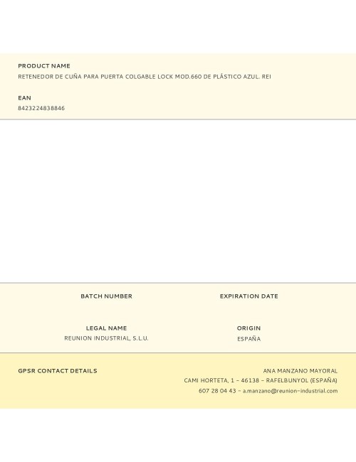 Retenedor de cuña para puerta colgable lock mod.660 de plástico azul. rei