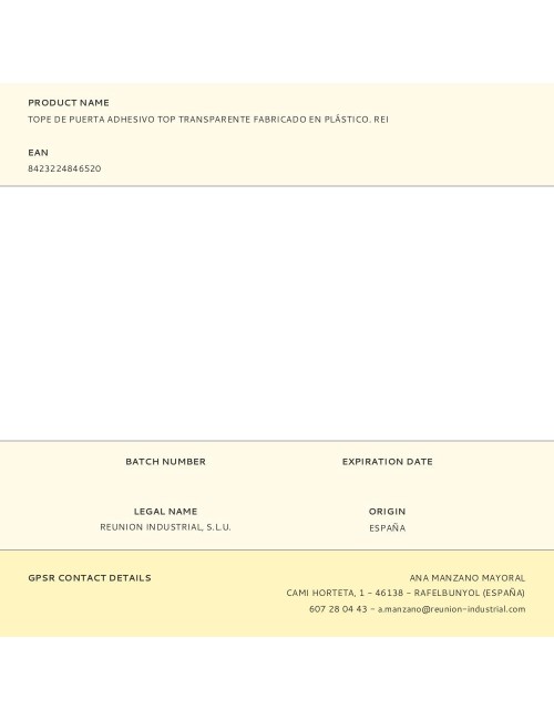 Tope de puerta adhesivo top transparente fabricado en plástico. rei