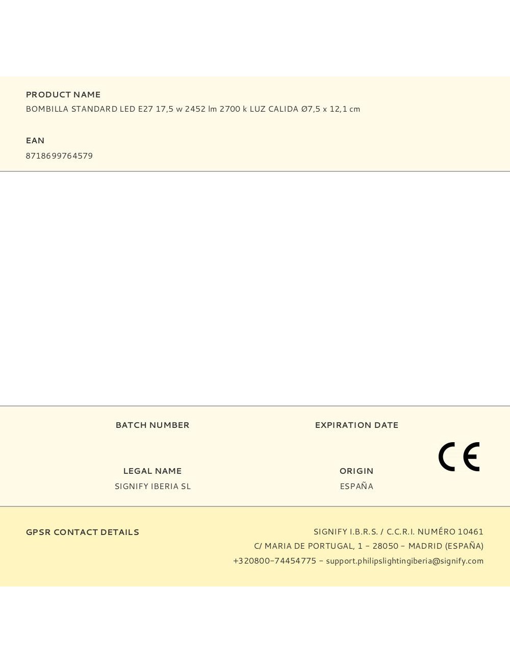 Bombilla standard led e27 17,5 w 2452 lm 2700 k luz calida ø7,5 x 12,1 cm
