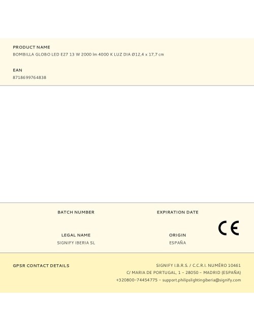 Bombilla globo led e27 13 w 2000 lm 4000 k luz dia ø12,4 x 17,7 cm