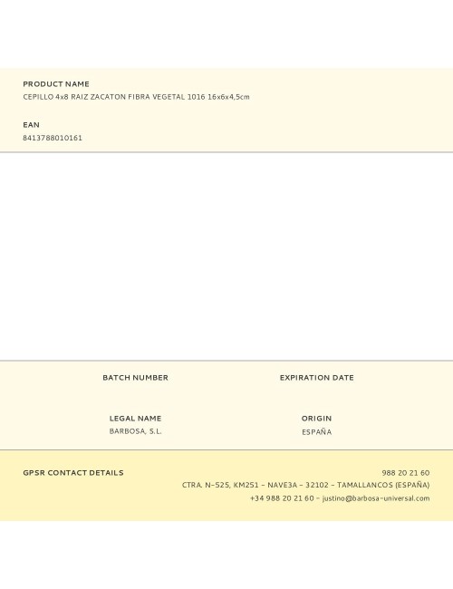 Cepillo 4x8 raiz zacaton fibra vegetal 1016 16x6x4,5cm