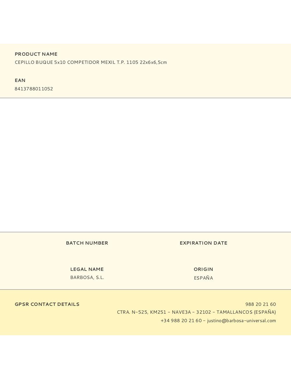 Cepillo buque 5x10 competidor mexil t.p. 1105 22x6x6,5cm