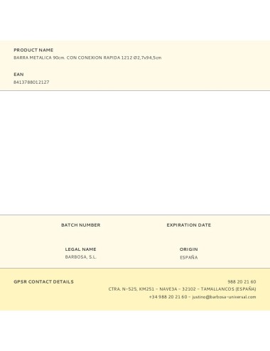 Barra metalica 90cm. con conexion rapida 1212 ø2,7x94,5cm