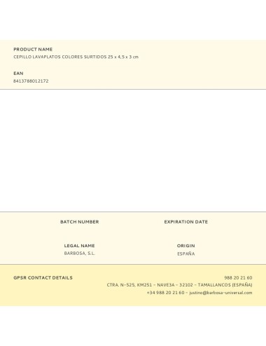 Cepillo lavaplatos colores surtidos 25 x 4,5 x 3 cm