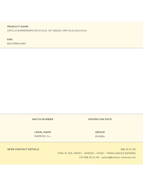 Cepillo barrendero rojo 5x22 5/f 500x65 1409 56,5x10x14,5cm