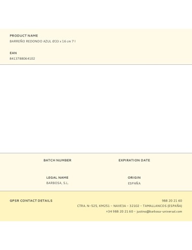 Barreño redondo azul ø33 x 16 cm 7 l