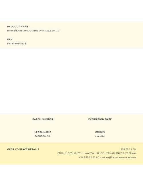 Barreño redondo azul ø45 x 22,5 cm 19 l